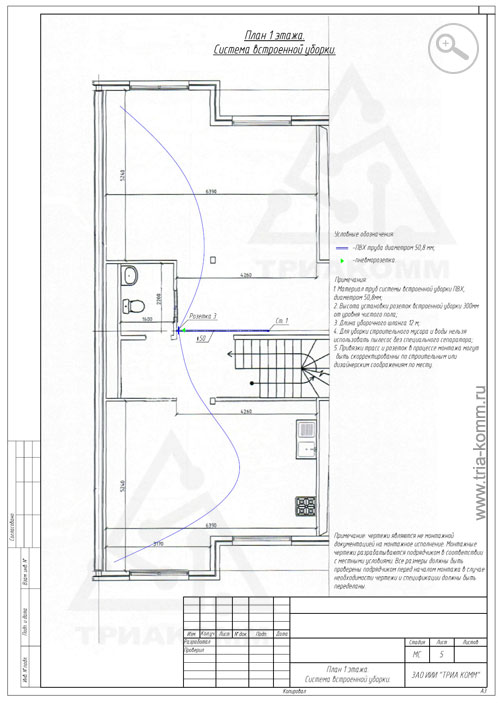 Проект системы встроенной уборки на 1-м этаже дома  (иллюстрацию можно увеличить)