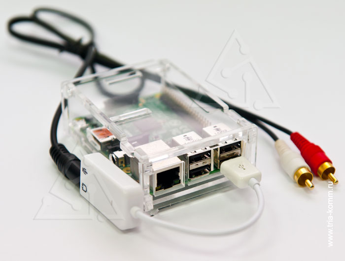 Вариант комплектации Raspberry Pi кабелями и переходниками с USB на Stereo Jack 3.5 мм и 2 «тюльпана» RCA