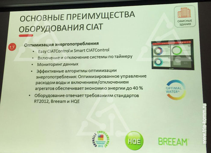 Фото слайда презентации CIAT на конференции в Москве с преимуществами своего оборудования