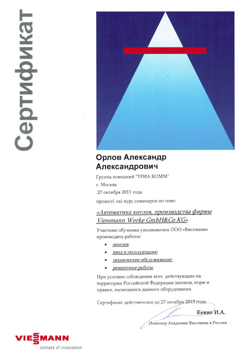 Сертификат обучения Александра Орлова