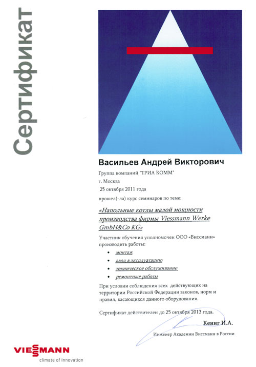Сертификат обучения Андрея Васильева