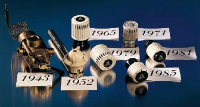 Эволюция развития радиаторных вентилей Danfoss с 1943 по 1985 год