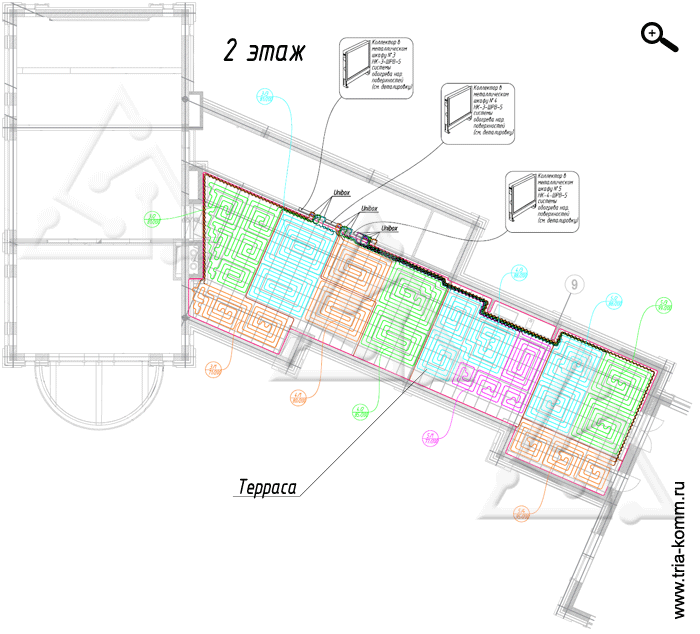 Проект трассировки системы обогрева наружных поверхностей на 2-м этаже загородного дома