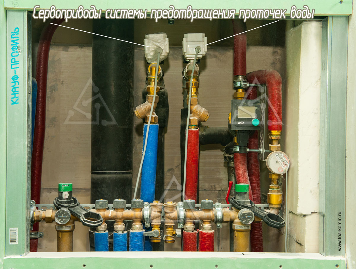 Фото шкафа системы холодного и горячего водоснабжения с сервоприводами системы антипротечки