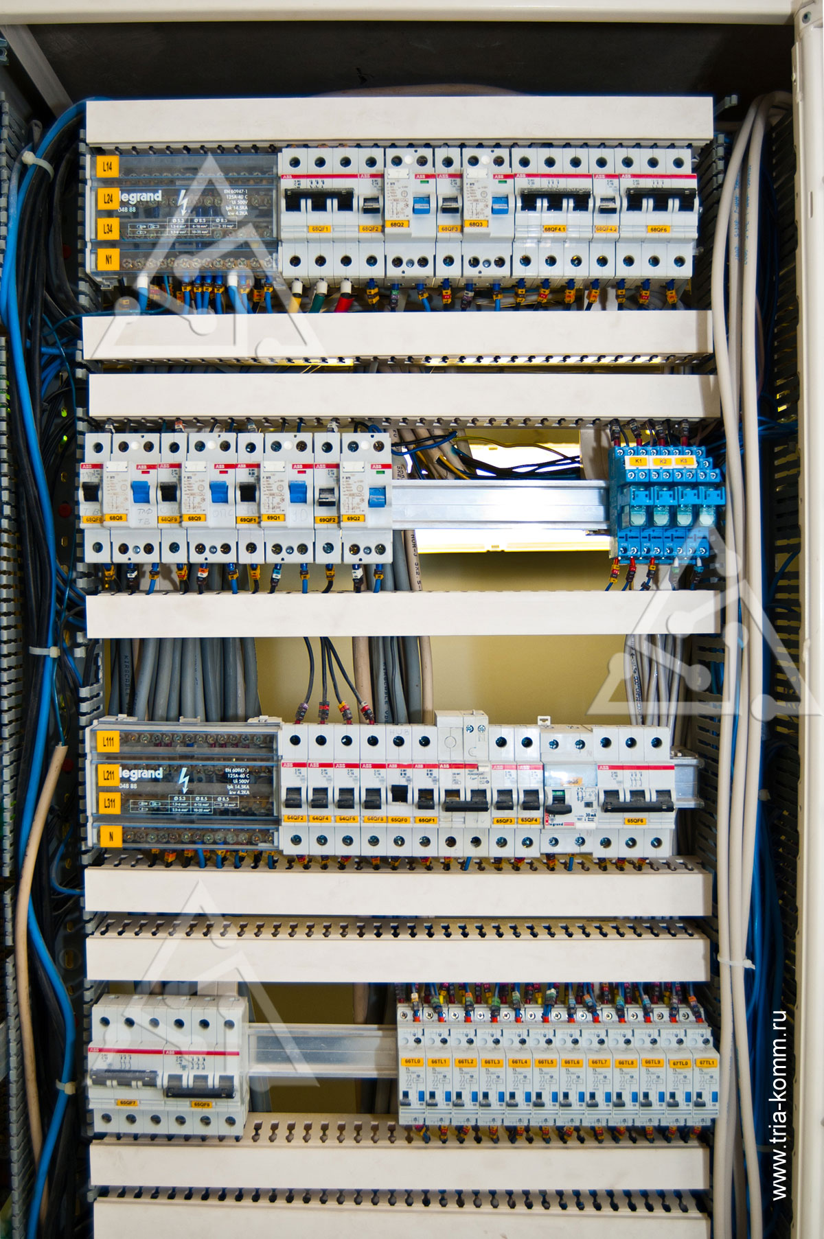 Фото силового коммутационного оборудования в электрощите на базе комплектующих Legrand и ABB