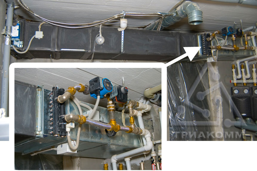 Фото системы приточной вентиляции фирмы KORF с водяным калорифером и смесительной группой